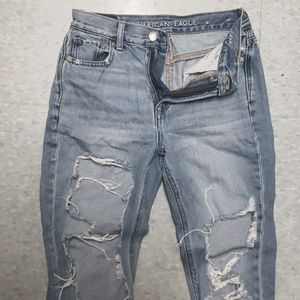 American Eagle 00 High Rise Light Blue Ripped/Distressed Jeans